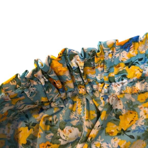 Blue & Yellow Floral Elastic Waist Flowy Elastic Waist Long Womens Skirt - Picture 3 of 5